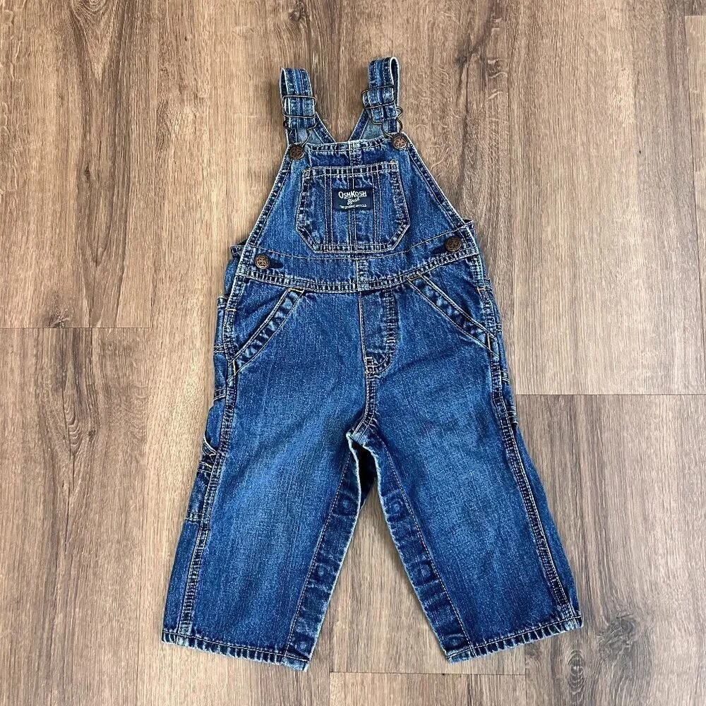 OshKosh Classic Denim Jean Bib Overalls Sz 12 M Unisex
